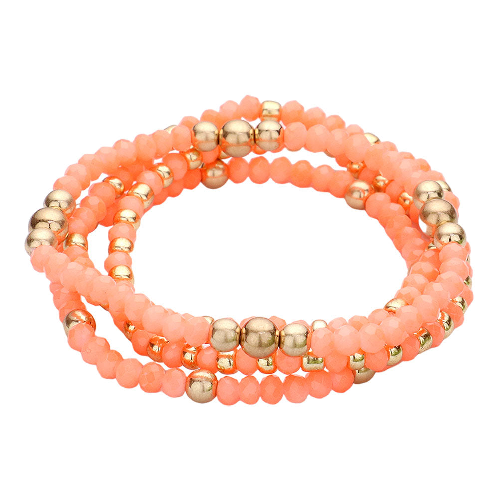 iLLASPARKZ 4PCS - Metal Ball Pointed Faceted Beaded Stretch Multi Layered Bracelets