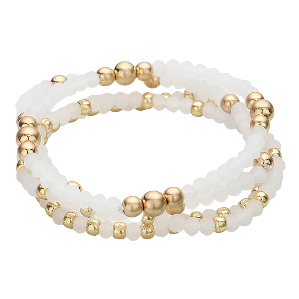 iLLASPARKZ 4PCS - Metal Ball Pointed Faceted Beaded Stretch Multi Layered Bracelets
