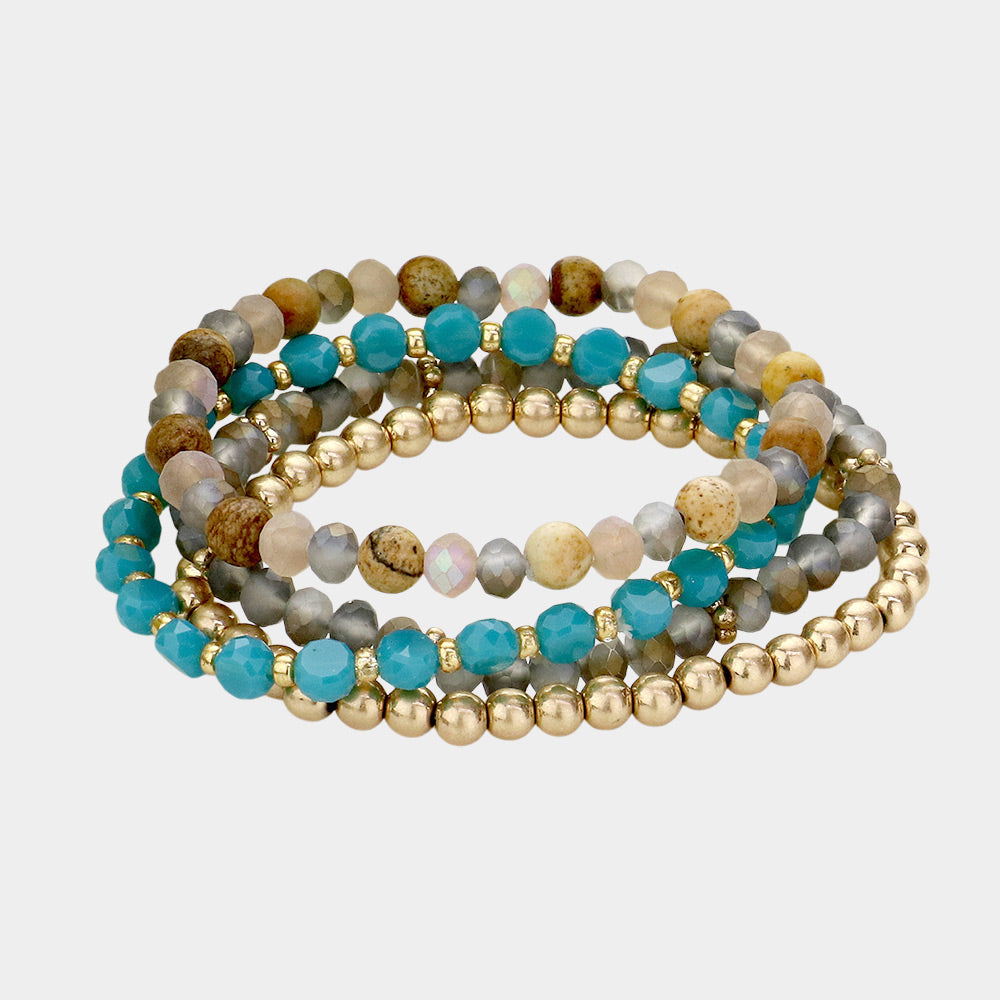 iLLASPARKZ 4PCS - Natural Stone Pointed Faceted Beaded Multi Layered Bracelets