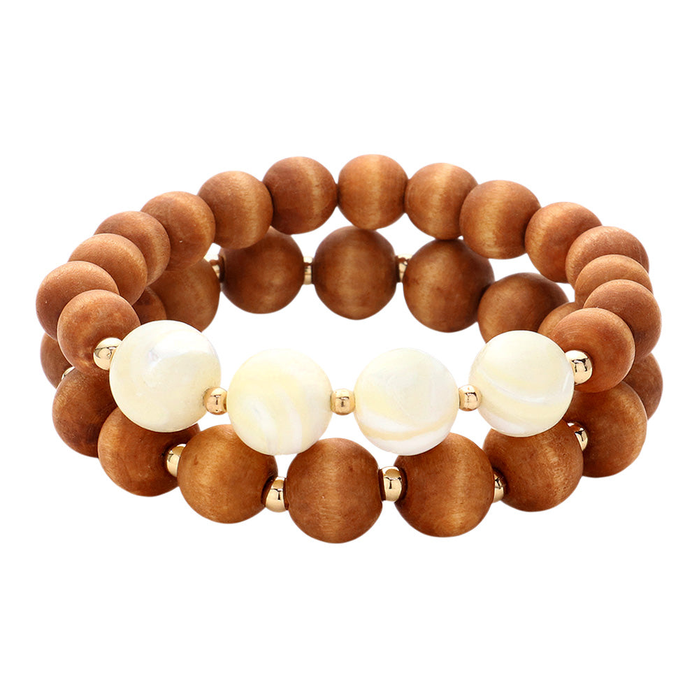 iLLASPARKZ Wood Ball Beaded Stretch Layered Bracelets