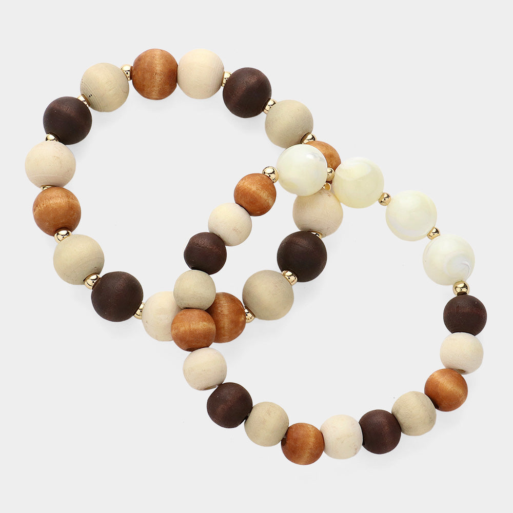 iLLASPARKZ Wood Ball Beaded Stretch Layered Bracelets
