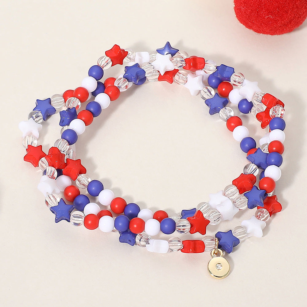 iLLASPARKZ 3PCS - American USA Star Beaded Stretch Multi Layered Bracelets