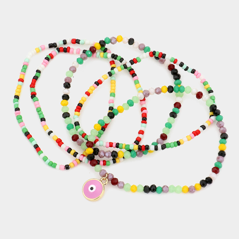 iLLASPARKZ 5PCS - Evil Eye Charm Colorful Beaded Stretch Bracelets