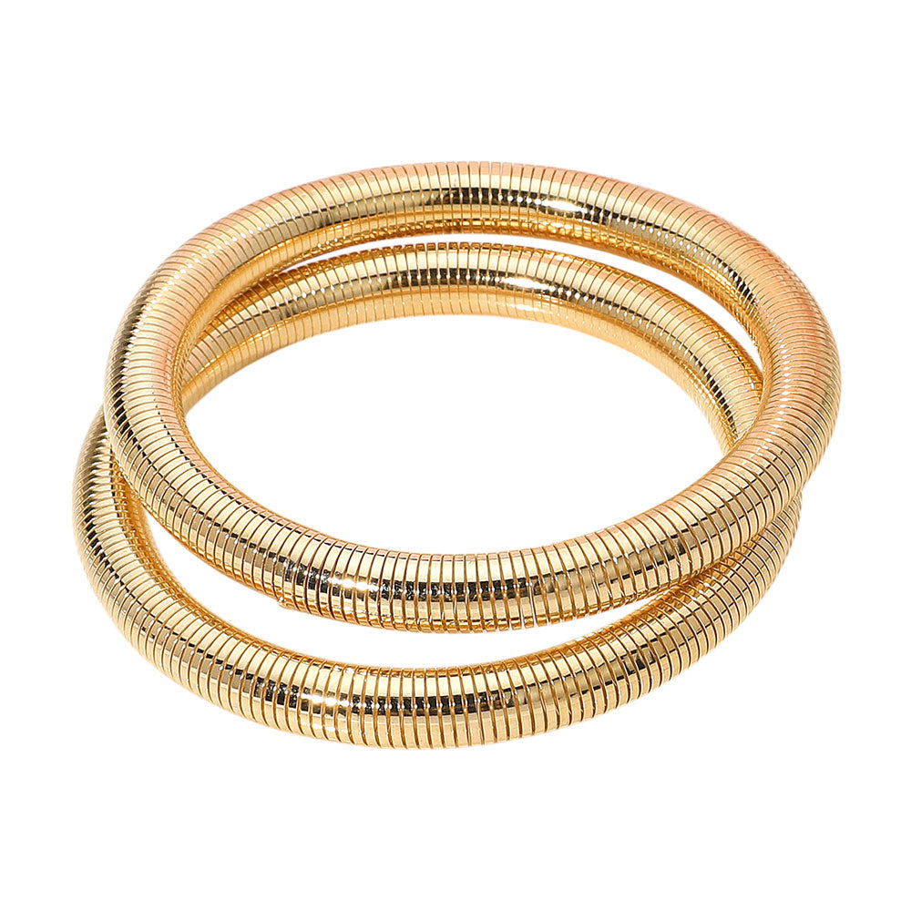 iLLASPARKZ 2PCS - Flexible Ribbed Metal Coil Multi Layered Bracelet