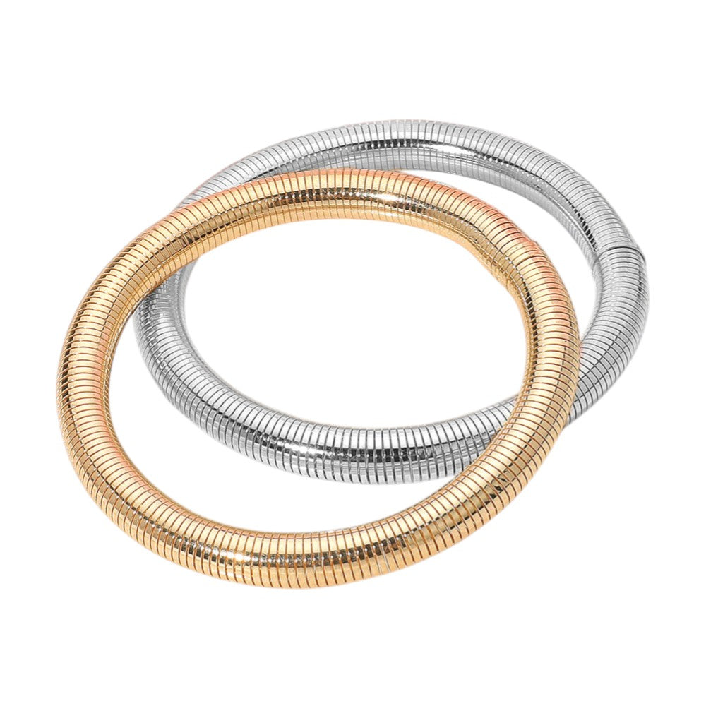 iLLASPARKZ 2PCS - Flexible Ribbed Metal Coil Multi Layered Bracelet