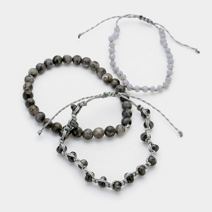 iLLASPARKZ 3 PCS - Semi precious stone bead cinch & stretch bracelets