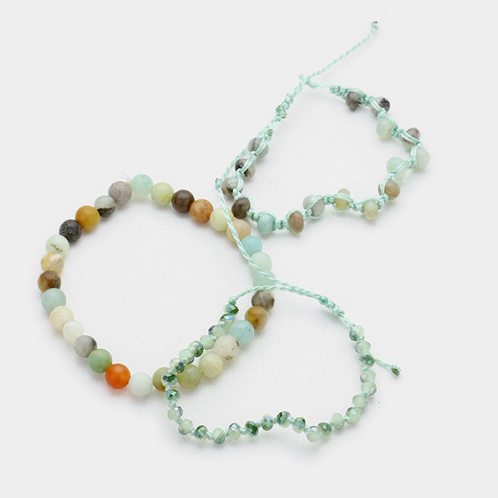 iLLASPARKZ 3 PCS - Semi precious stone bead cinch & stretch bracelets