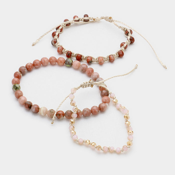 iLLASPARKZ 3 PCS - Semi precious stone bead cinch & stretch bracelets