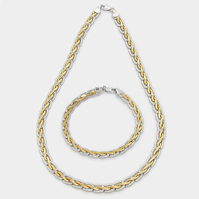 iLLASPARKZ Tow Tone Twisted Metal Chain Necklace with Bracelet