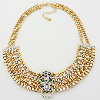 iLLASPARKZ Crystal Rhinestone Leopard Crescent Chain Necklace