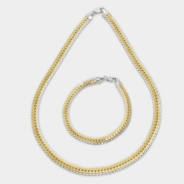 iLLASPARKZ Tow Tone Metal Snake Chain Necklace with Bracelet