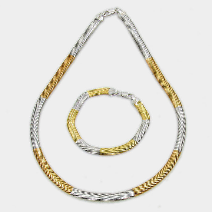 iLLASPARKZ Tow Tone Metal Snake Chain Necklace with Bracelet
