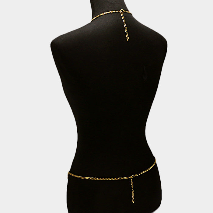 Glass crystal statement body chain necklace