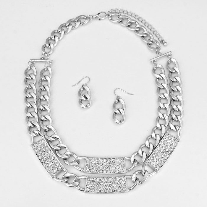 iLLASPARKZ Crystal Pave Bar Collar Chain Necklace
