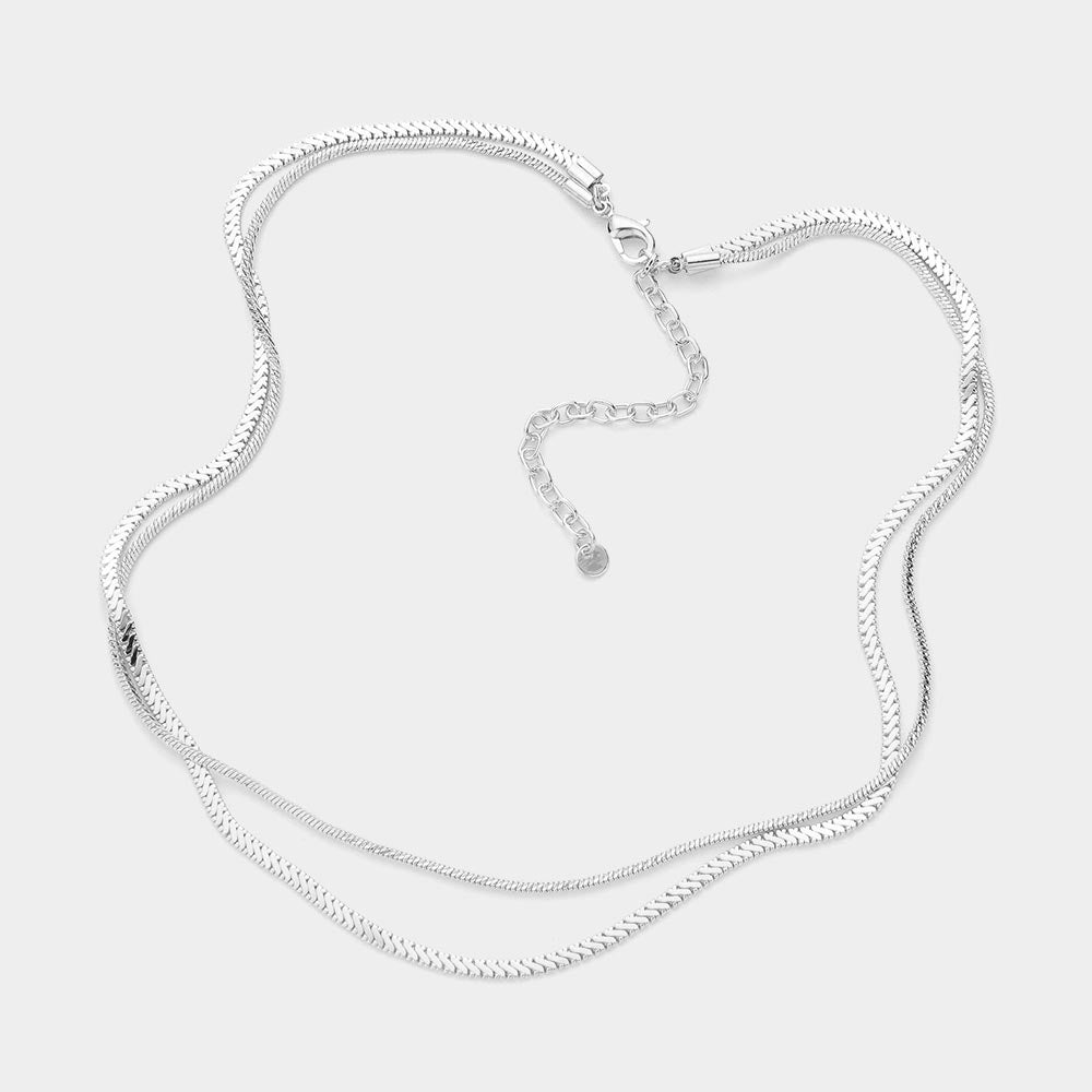 iLLASPARKZ Brass Metal Double Layered Chevron Chain Necklace