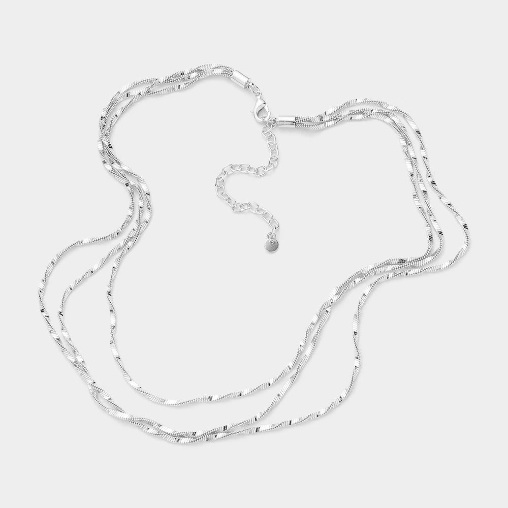 iLLASPARKZ Brass Metal Twisted Triple Layered Chain Necklace