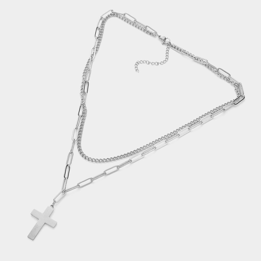 iLLASPARKZ Metal Cross Pendant Double Layered Necklace