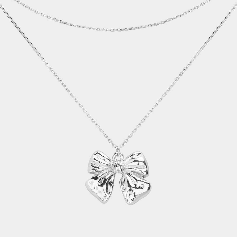 iLLASPARKZ Metal Bow Pendant Pointed Double Layered Necklace