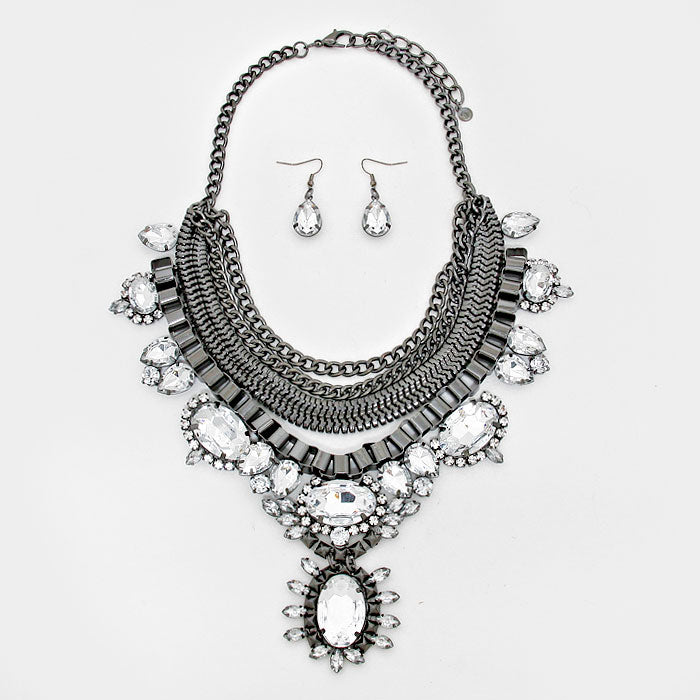 iLLASPARKZ Crystal Statement Multi-Layered Metal Chain Necklace