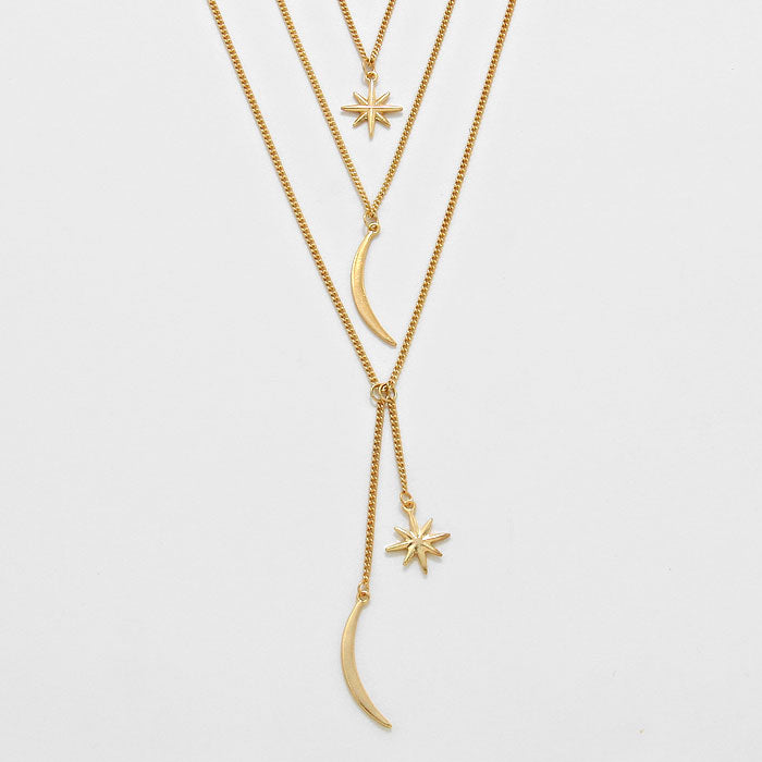 iLLASPARKZ Moon & Star Metal Long Necklace