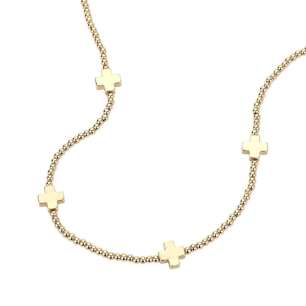 iLLASPARKZ Metal Cross Pendant Station Bubble Chain Necklace
