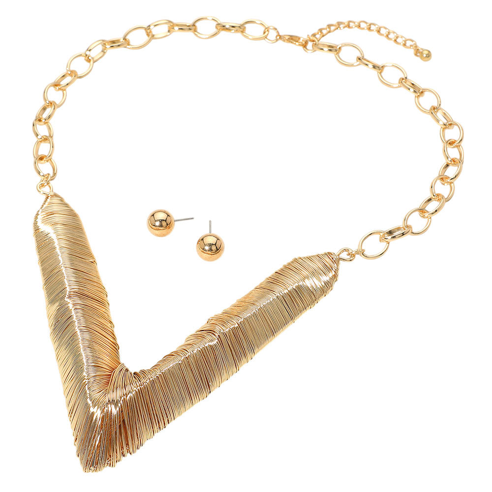 iLLASPARKZ Bold Metal Wire Wrapped Chevron Pendant Statement Necklace