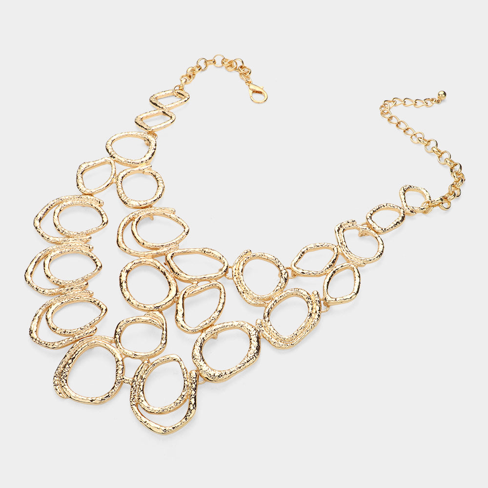 iLLASPARKZ Abstract Hammered Metal Ring Link Layered Statement Necklace