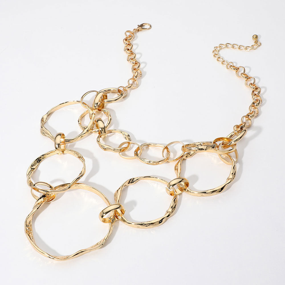iLLASPARKZ Hammered Metal O Ring Link Double Layered Statement Necklace