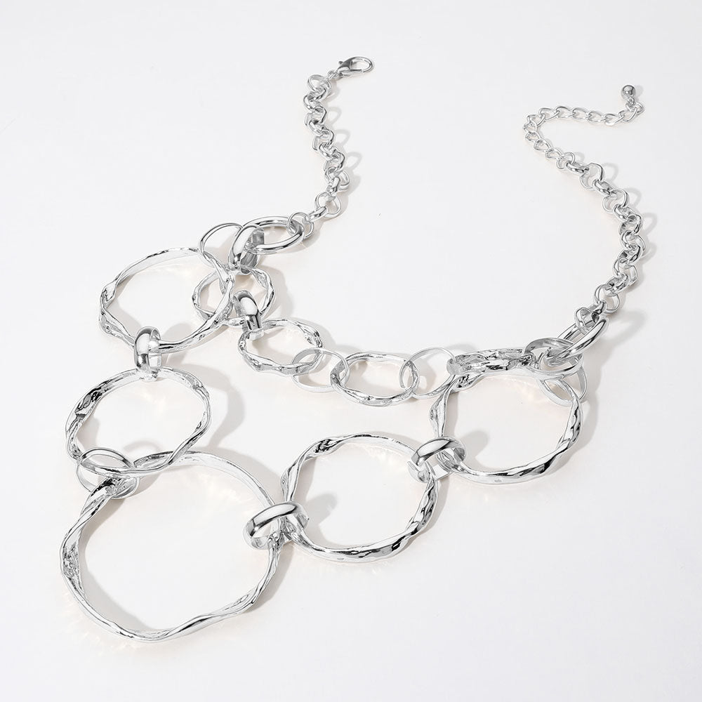 iLLASPARKZ Hammered Metal O Ring Link Double Layered Statement Necklace