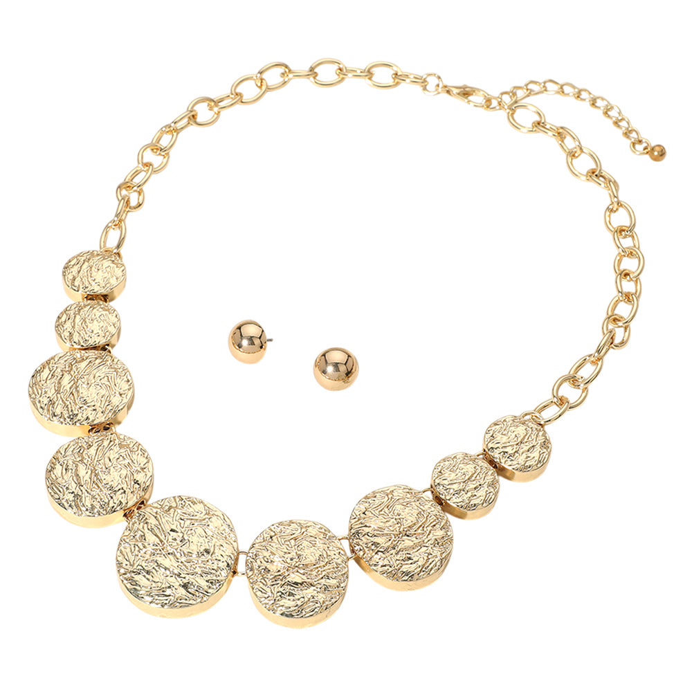 iLLASPARKZ Textured Metal Pebble Disc Beaded Statement Necklace