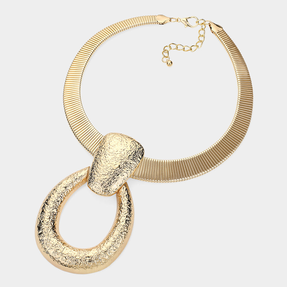 iLLASPARKZ Textured Metal Doorknocker Statement Necklace