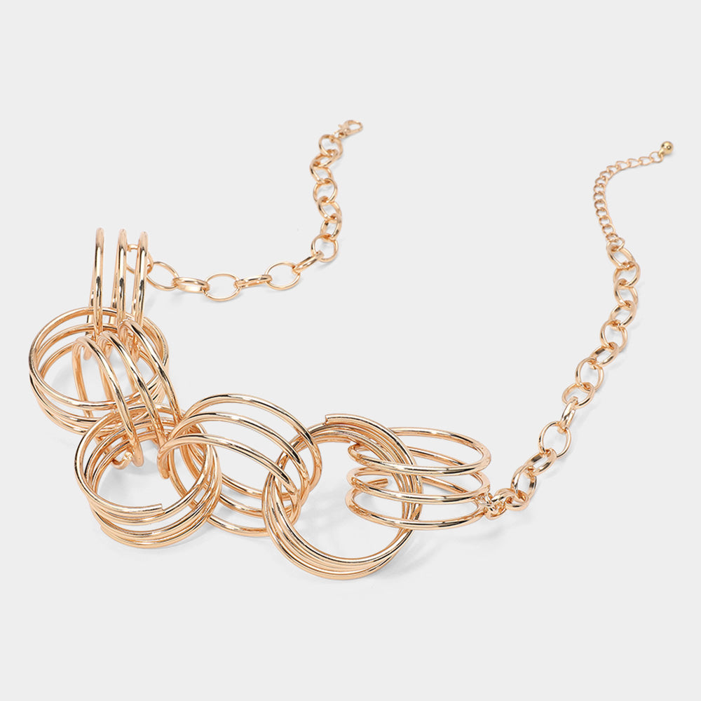 iLLASPARKZ Abstract Triple Metal Wire Ring Link Statement Necklace