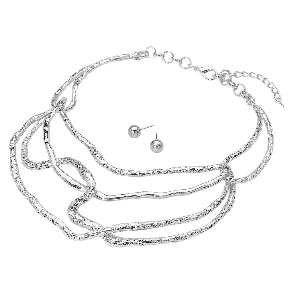 iLLASPARKZ Abstract Hammered Metal Layered Statement Necklace