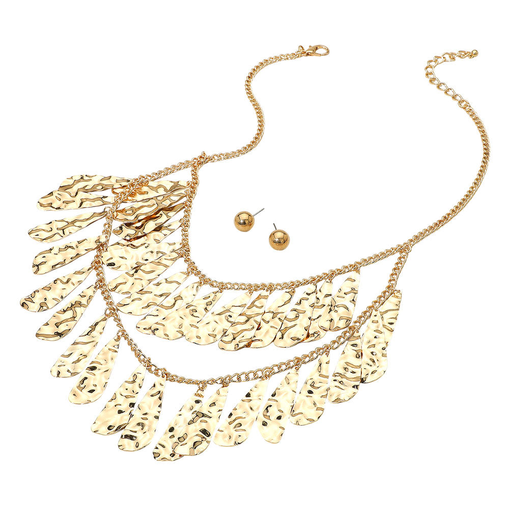 iLLASPARKZ Hammered Metal Teardrop Plate Layered Statement Necklace