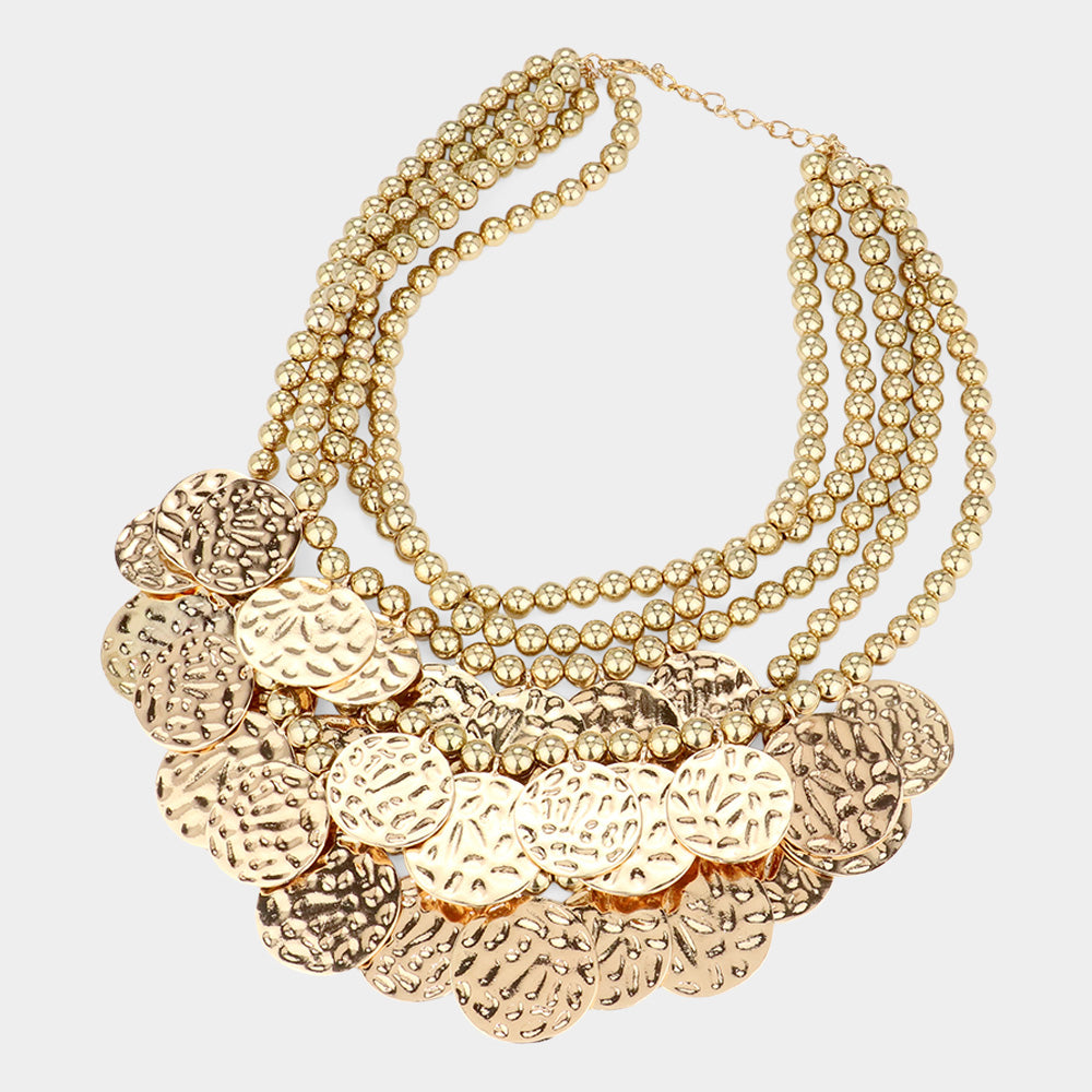 iLLASPARKZ Textured Metal Disc Embellished Ball Beaded Multi Layered Statement Necklace