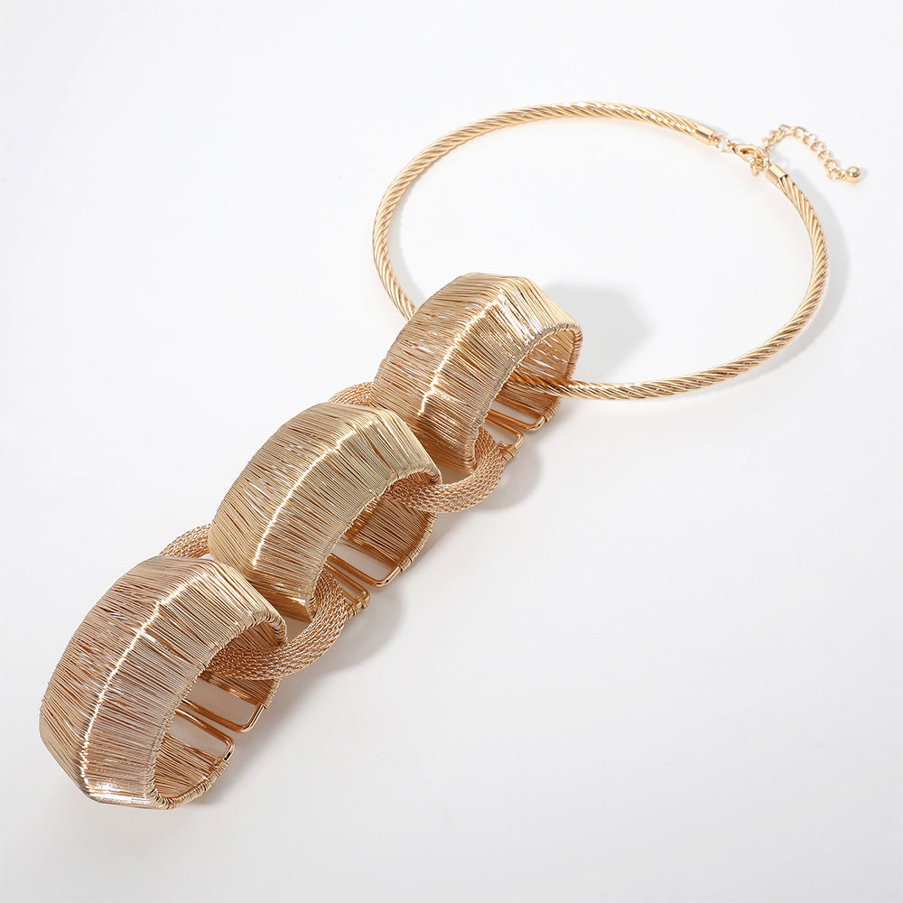 iLLASPARKZ Bold Geometric Metal Wired Tube Link Pendant Bib Necklace