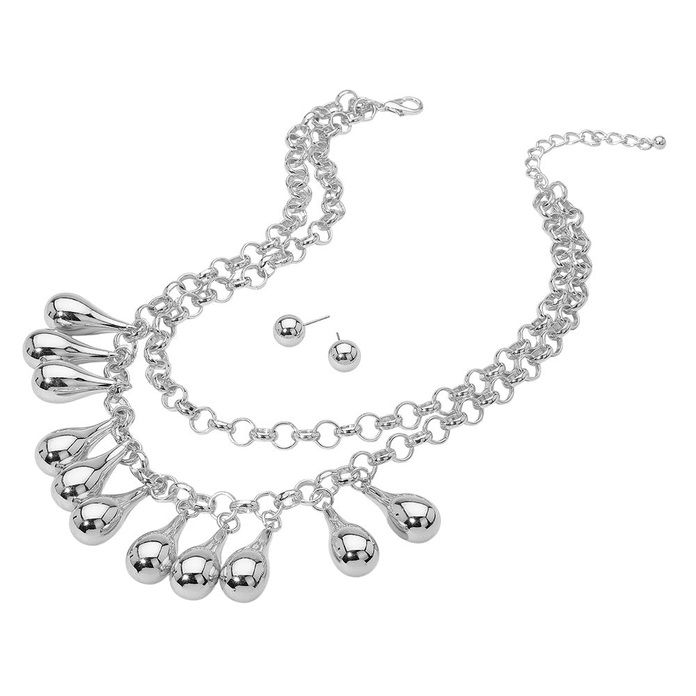 iLLASPARKZ Chunky Metal Teardrop Ball Layered Statement Necklace