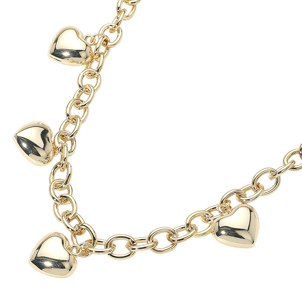 iLLASPARKZ 14K Gold Plated Puffy Heart Charm Station Chain Necklace