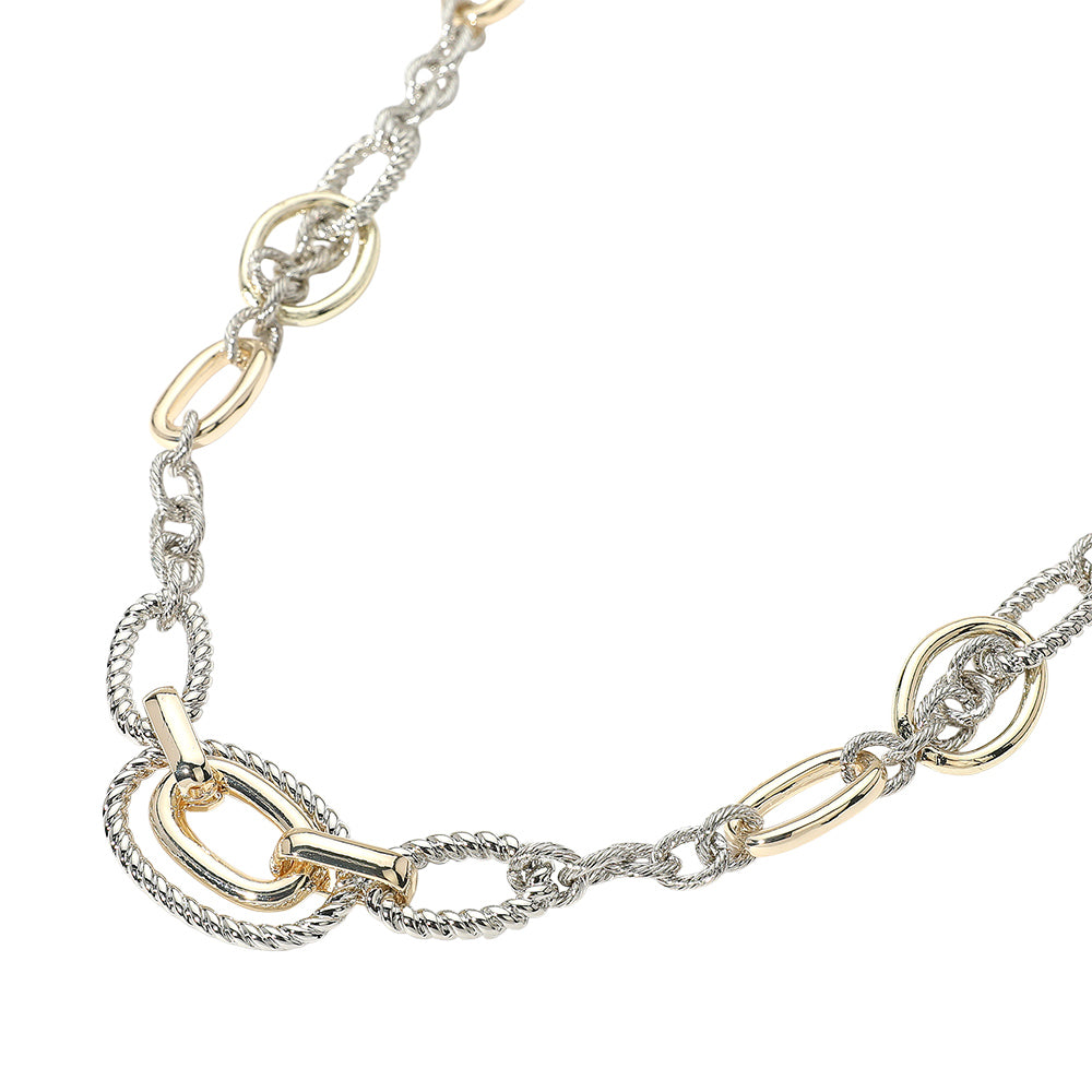 iLLASPARKZ 14K Gold Plated Two Tone Twisted Rope Oval Link Chain Necklace