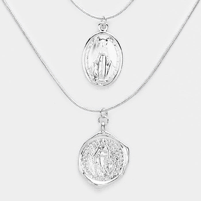 iLLASPARKZ Layered Saint Mary Pendants Bib Necklace