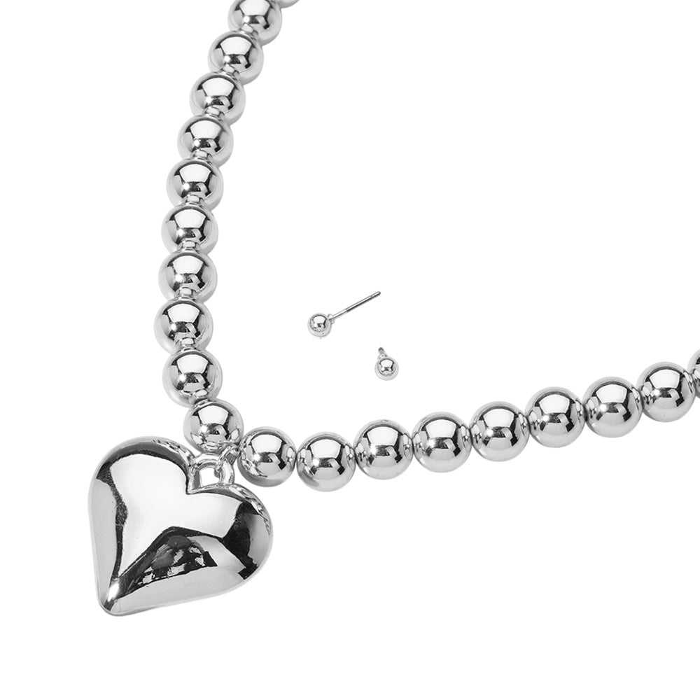 iLLASPARKZ Metal Puffy Heart Pendant Ball Beaded Necklace