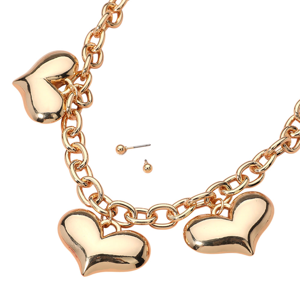 iLLASPARKZ Metal Puffy Heart Charm Station Chain Necklace