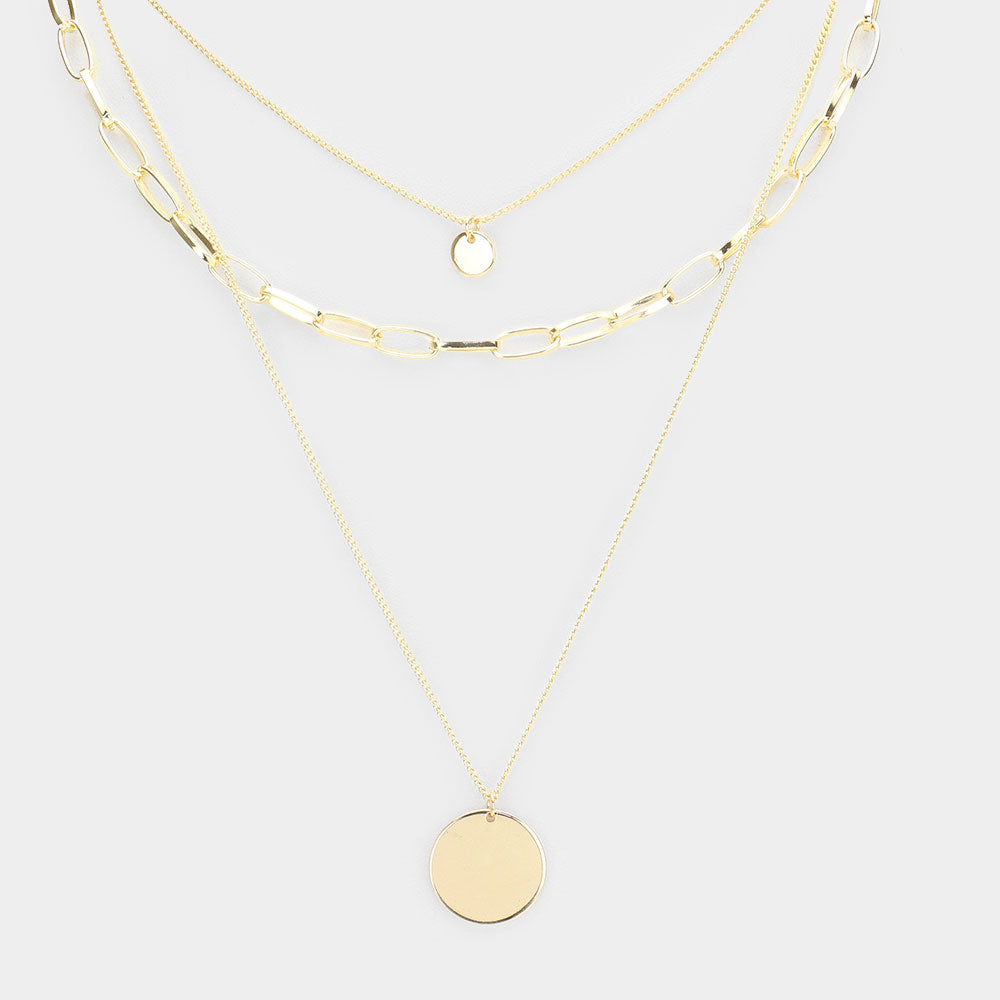 iLLASPARKZ Metal Disc Pendant Triple Layered Necklace