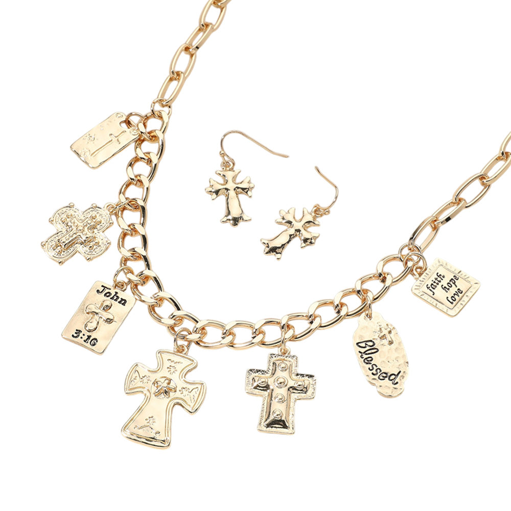 iLLASPARKZ Metal Cross Bible Charm Station Chunky Chain Necklace