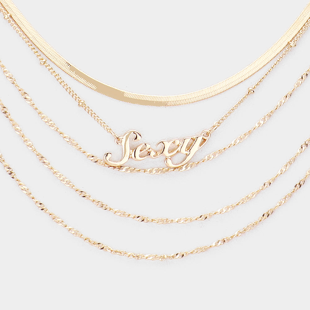 iLLASPARKZ Sexy Pendant Multi Layered Metal Chain Bib Message Necklace