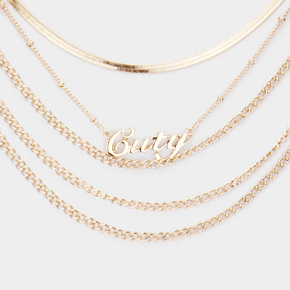 iLLASPARKZ Cuty Pendant Multi Layered Metal Chain Bib Message Necklace