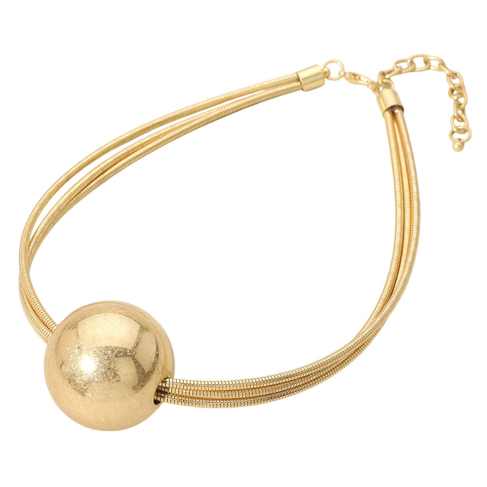 iLLASPARKZ Chunky Brushed Metal Ball Double Snake Chain Statement Necklace