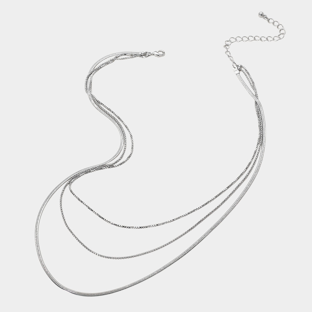 iLLASPARKZ Secret Box_Triple Layered Metal Chain Bib Necklace
