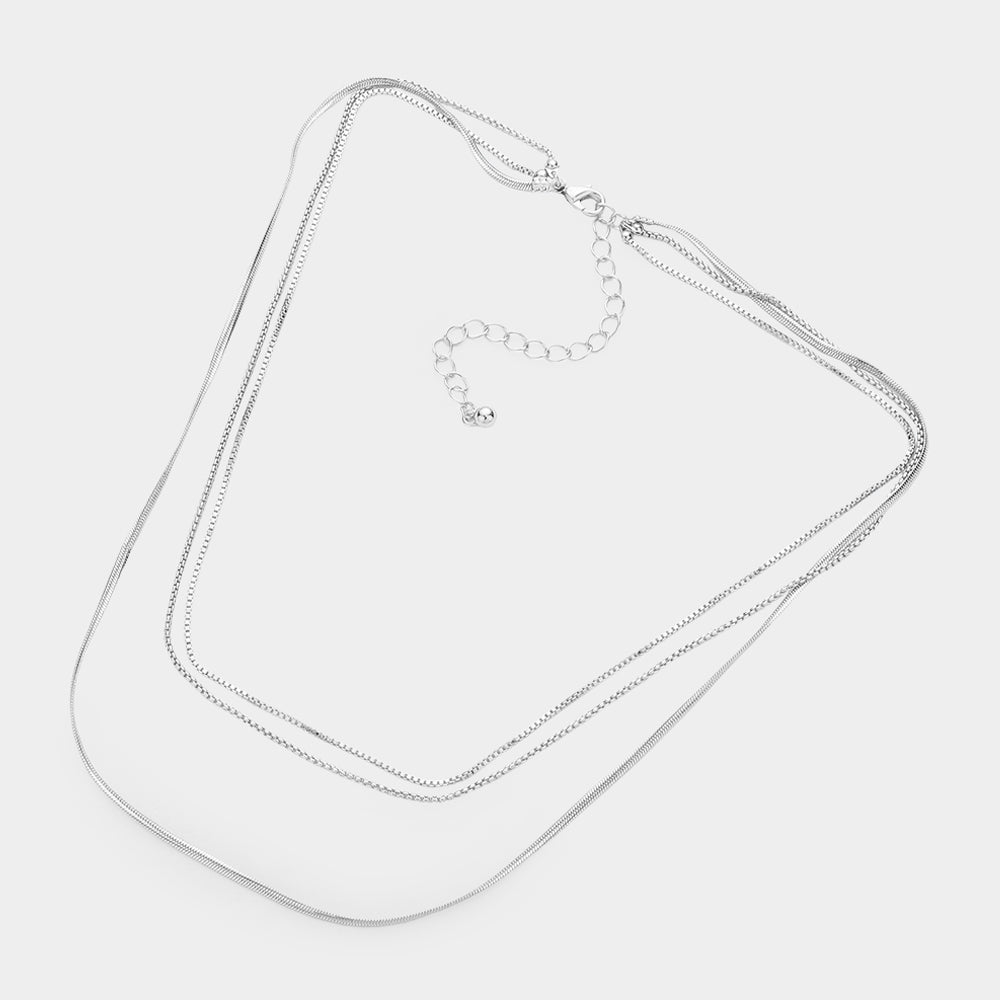 iLLASPARKZ Secret Box _ Triple Layered Metal Chain Bib Necklace