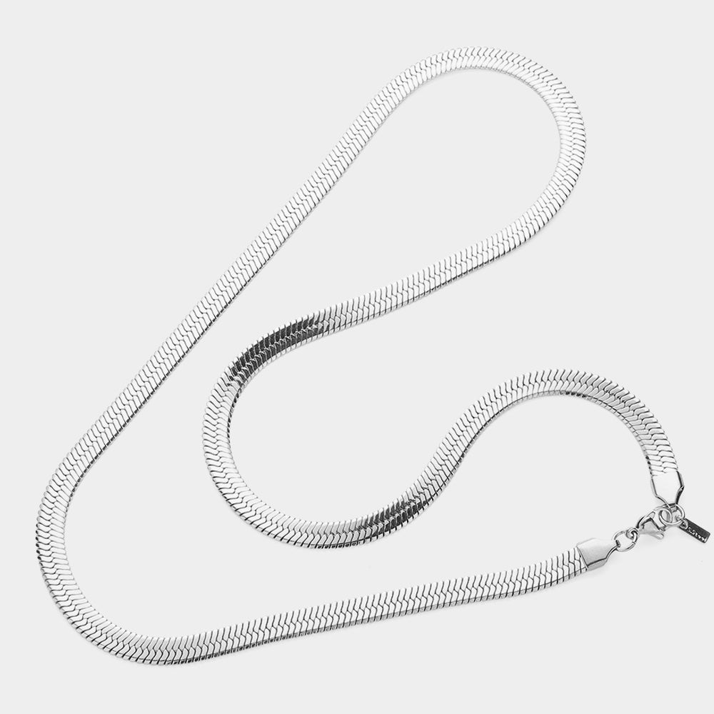 iLLASPARKZ 24 Inch, 7mm Stainless Steel Herringbone Chain Necklace